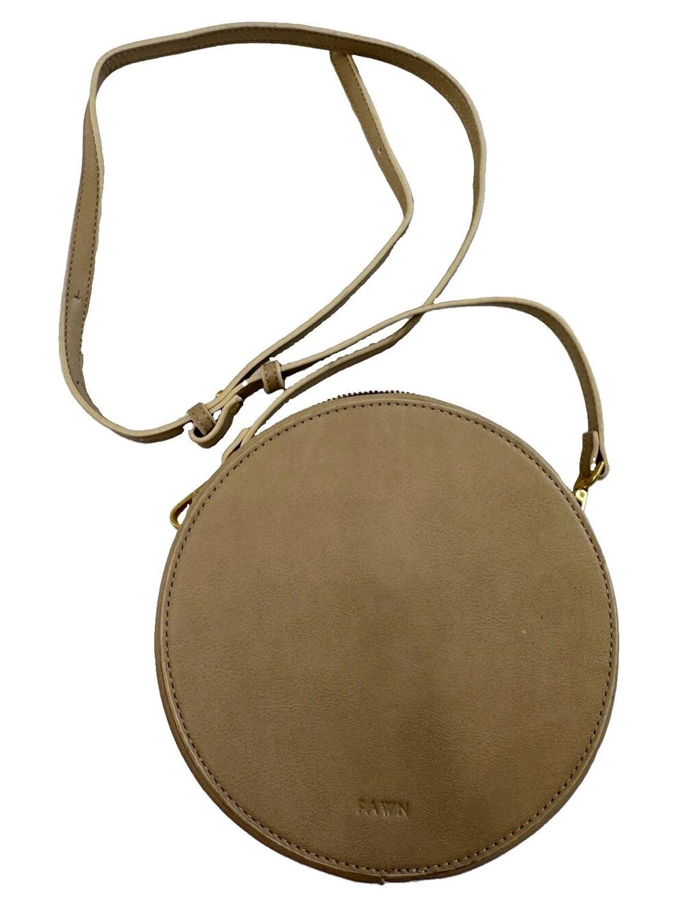 Fawn Design Beige Solid Round Crossbody Bag Gold Hardware Zip Lined Pockets